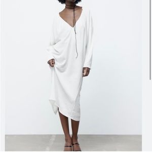 Zara white long rouched dress M